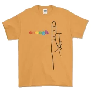 Enough tee in orange with a pointing-finger print